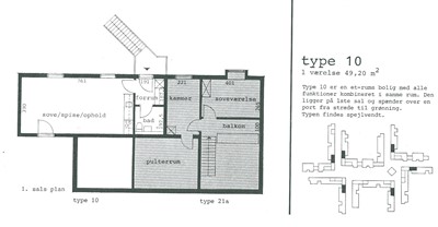 1-rums lejlighed i Tinggården II med køkken - førstesalslejlighed - klik for større billede